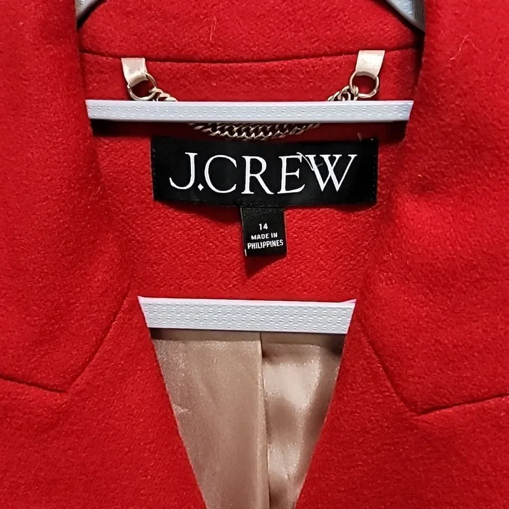 J.Crew Mirabelle Top Coat Womens Red Italian Wool Cashmere Size 14